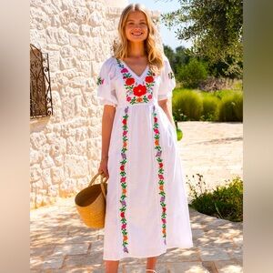 NWT Pink City Prints Embroidered Flower Laura Maxi Dress Size XS